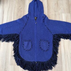 Fringe Boho/Western-Inspired Zip-Up Poncho Sweater